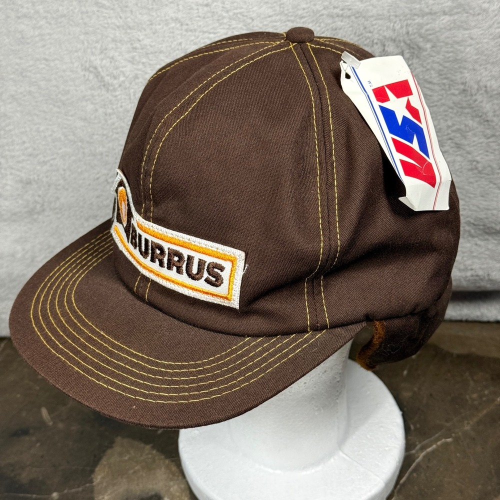 K-Products Burrus Seed Hat Mens OSFM Brown Vintage Ear Flap Snapback USA Made